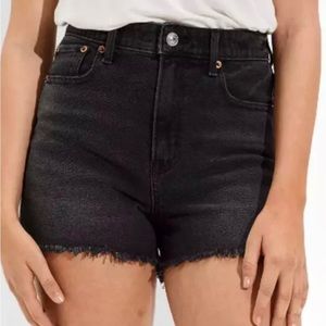 American Eagle Womens Sz 12 Black High Rise Boyfriend Stretch Cut Off Shorts